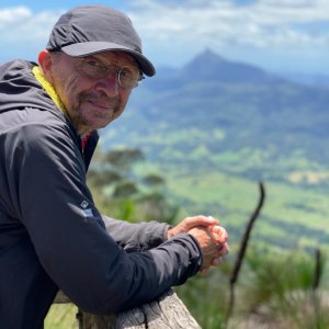 Dennis with Mt Warning in the background (on a training walk)